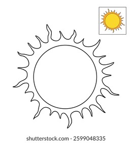Cartoon summer sun clip art vector. Doodle summer sun coloring pages for kids. Trace and color sun. Happy sunny. Summer worksheets for kids activity printable.
