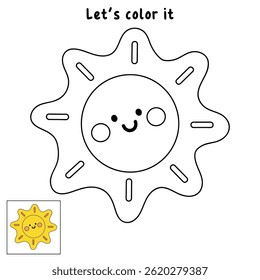 Cartoon summer sun clip art vector. Doodle summer sun coloring pages for kids. Trace and color sun. Happy sunny. Summer worksheets for kids activity printable.
