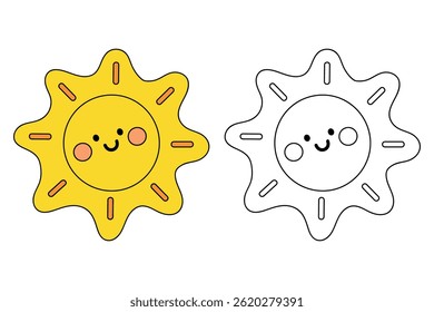 Cartoon summer sun clip art vector. Doodle summer sun coloring pages for kids. Trace and color sun. Happy sunny. Summer worksheets for kids activity printable.
