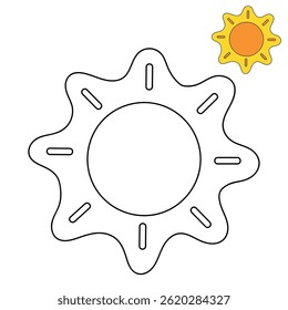 Cartoon summer sun clip art vector. Doodle summer sun coloring pages for kids. Trace and color sun. Happy sunny. Summer worksheets for kids activity printable.
