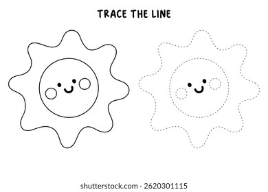 Cartoon summer sun clip art vector. Doodle summer sun coloring pages for kids. Trace and color sun. Happy sunny. Summer worksheets for kids activity printable.
