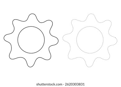 Cartoon summer sun clip art vector. Doodle summer sun coloring pages for kids. Trace and color sun. Happy sunny. Summer worksheets for kids activity printable.
