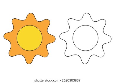 Cartoon summer sun clip art vector. Doodle summer sun coloring pages for kids. Trace and color sun. Happy sunny. Summer worksheets for kids activity printable.
