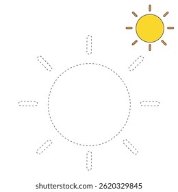 Cartoon summer sun clip art vector. Doodle summer sun coloring pages for kids. Trace and color sun. Happy sunny. Summer worksheets for kids activity printable.
