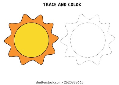 Cartoon summer sun clip art vector. Doodle summer sun coloring pages for kids. Trace and color sun. Happy sunny. Summer worksheets for kids activity printable.
