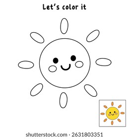 Cartoon summer sun clip art vector. Doodle summer sun coloring pages for kids. Trace and color sun. Happy sunny. Summer worksheets for kids activity printable.
