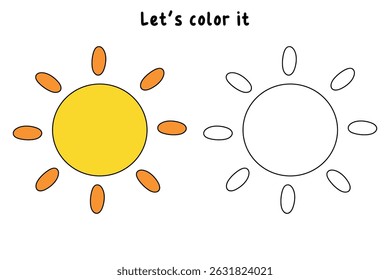 Cartoon summer sun clip art vector. Doodle summer sun coloring pages for kids. Trace and color sun. Happy sunny. Summer worksheets for kids activity printable.
