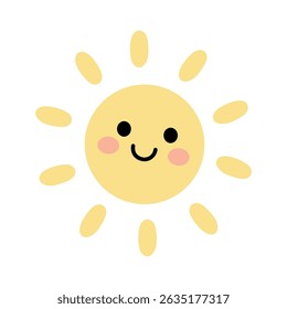 Cartoon summer sun clip art vector. Doodle summer sun coloring pages for kids. Happy sunny. Summer worksheets for kids activity printable. Sun icon, element, sticker, illustration.
