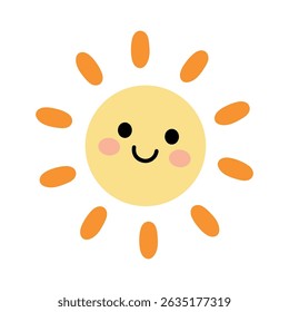 Cartoon summer sun clip art vector. Doodle summer sun coloring pages for kids. Happy sunny. Summer worksheets for kids activity printable. Sun icon, element, sticker, illustration.
