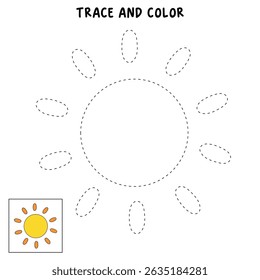 Cartoon summer sun clip art vector. Doodle summer sun coloring pages for kids. Trace and color sun. Happy sunny. Summer worksheets for kids activity printable.
