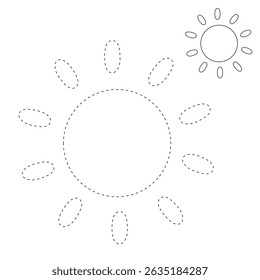 Cartoon summer sun clip art vector. Doodle summer sun coloring pages for kids. Trace and color sun. Happy sunny. Summer worksheets for kids activity printable.
