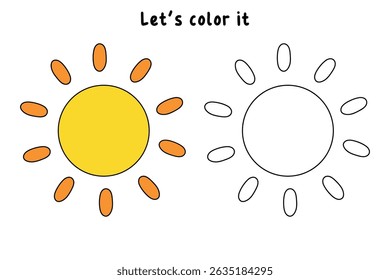 Cartoon summer sun clip art vector. Doodle summer sun coloring pages for kids. Trace and color sun. Happy sunny. Summer worksheets for kids activity printable.

