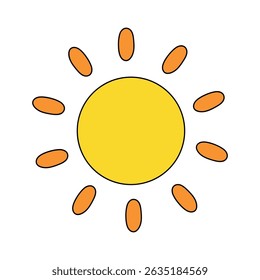 Cartoon summer sun clip art vector. Doodle summer sun coloring pages for kids. Happy sunny. Summer worksheets for kids activity printable. Sun icon, clipartm element, sticker
