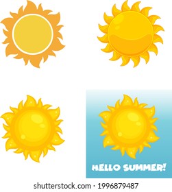 Cartoon Summer Sun Icon. Flat Vector Collection Set Isolated On White Background