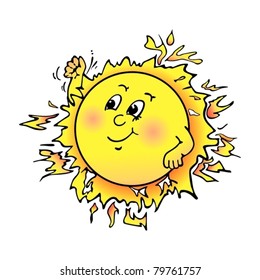Cartoon summer sun vector line art illustration