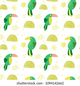 Cartoon summer toucan pattern. Vector illustration.