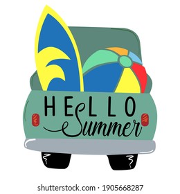 Cartoon Summer Truck. Vector illustration.