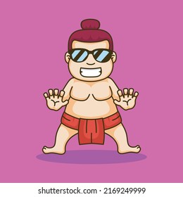 Cartoon Sumo Mascot Logo Design Vector