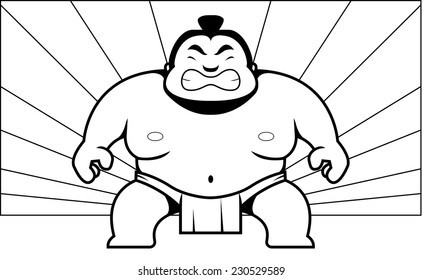 A cartoon sumo wrestler with an angry expression.