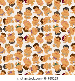 cartoon Sumo wrestler seamless pattern