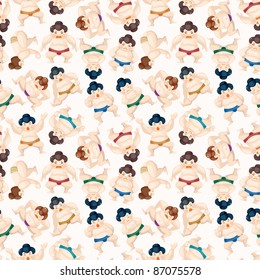 cartoon Sumo wrestler seamless pattern