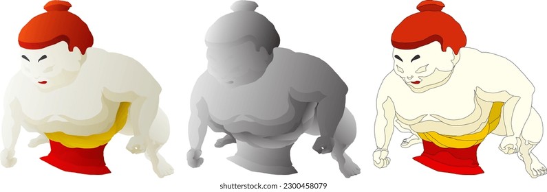 Cartoon sumo wrestler wearing loincloth in a combat pose, isolated against white. 3D vector illustration.