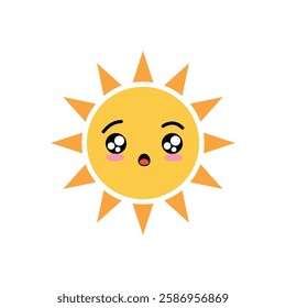 A cartoon sun with an affection face. The sun is yellow and has a happy expression.