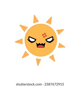 A cartoon sun with a angry face. The sun is yellow and has a Rage expression.