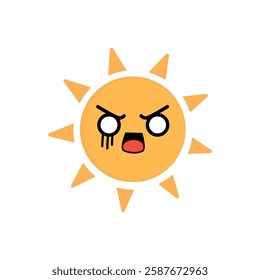 A cartoon sun with a Angry frustrated face. The sun is yellow and has a to angry expression.