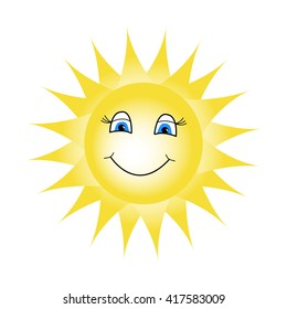 Cartoon sun with blue eyes and sweet smile