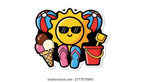 Cartoon sun character wearing sunglasses