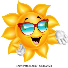 Cartoon cartoon sun character wearing sunglasses