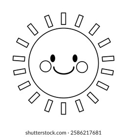 Cartoon sun clip art vector. Doodle cute summer sun coloring pages for kids. Trace and color sun. Happy sunny isolated on white background. Summer worksheets for kids activity printable.