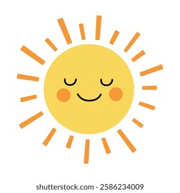 Cartoon sun clip art vector. Doodle cute summer sun. Happy sunny isolated on white background. Summer worksheets for kids activity printable. Sun icon, element, character vector.