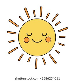 Cartoon sun clip art vector. Doodle cute summer sun. Happy sunny isolated on white background. Summer worksheets for kids activity printable. Sun icon, element, character vector.