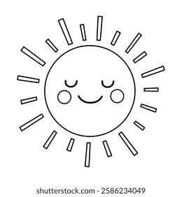Cartoon sun clip art vector. Doodle cute summer sun coloring pages for kids. Trace and color sun. Happy sunny isolated on white background. Summer worksheets for kids activity printable.