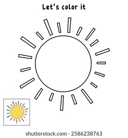 Cartoon sun clip art vector. Doodle summer sun coloring pages for kids. Trace and color sun. Happy sunny isolated on white background. Summer worksheets for kids activity printable.