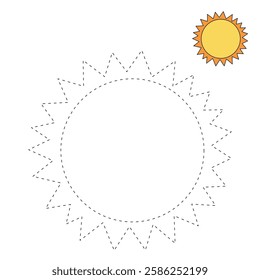 Cartoon sun clip art vector. Doodle cute summer sun coloring pages for kids. Trace and color sun. Happy sunny isolated on white background. Summer worksheets for kids activity printable.