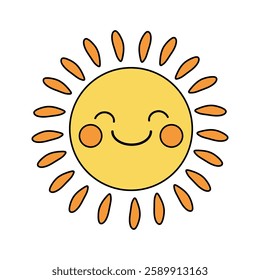 Cartoon sun clip art vector. Doodle cute summer sun coloring pages for kids. Happy sunny isolated on white background. Summer worksheets for kids activity printable.