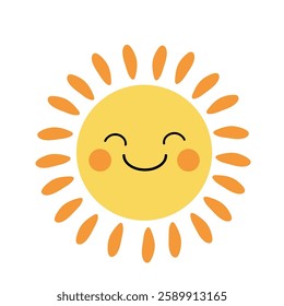 Cartoon sun clip art vector. Doodle cute summer sun coloring pages for kids. Happy sunny isolated on white background. Summer worksheets for kids activity printable.