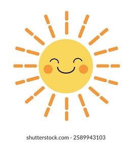 Cartoon sun clip art vector. Doodle cute summer sun coloring pages for kids. Happy sunny isolated on white background. Summer worksheets for kids activity printable.