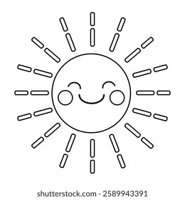 Cartoon sun clip art vector. Doodle cute summer sun coloring pages for kids. Trace and color sun. Happy sunny isolated on white background. Summer worksheets for kids activity printable.