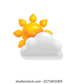 Cartoon Sun and Cloud in 3d Realistic Style. Weather Icon for Web Animations Backgrounds Games Mobile Apps Business Concept. Vector Illustration