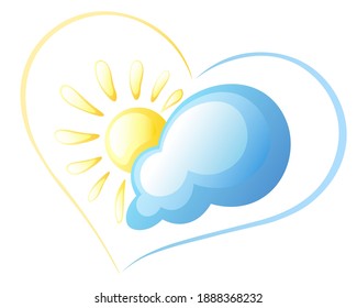 Cartoon sun and cloud inside the heart shape. Valentine day.