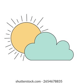 Desenhos animados Sun e Cloud. Vetor de Ícone de Tempo Mínimo