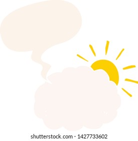 cartoon sun and cloud symbol with speech bubble in retro style