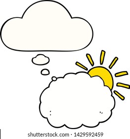 símbolo de sol de dibujos animados y nube con burbuja de pensamientos