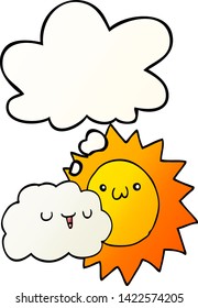 cartoon sun and cloud with thought bubble in smooth gradient style