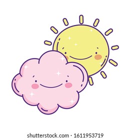 cartoon sun cloud weather decoration vector illustration