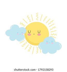 cartoon sun clouds sky isolated icon design white background vector illustration